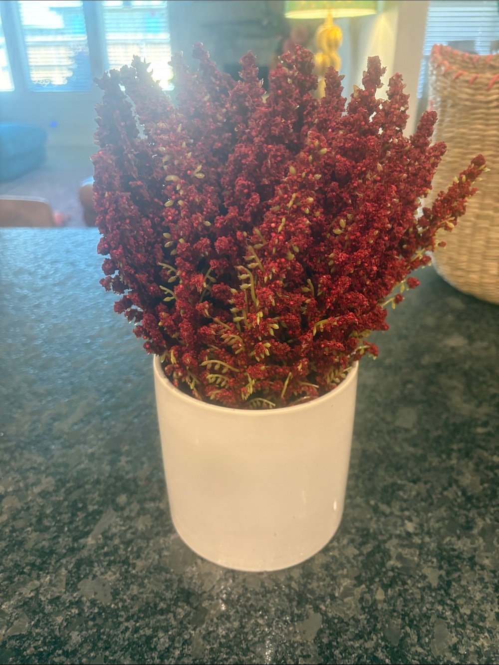 Artificial Dried Floral Arrangement in Burgundy Ceramic Pot - Unbranded